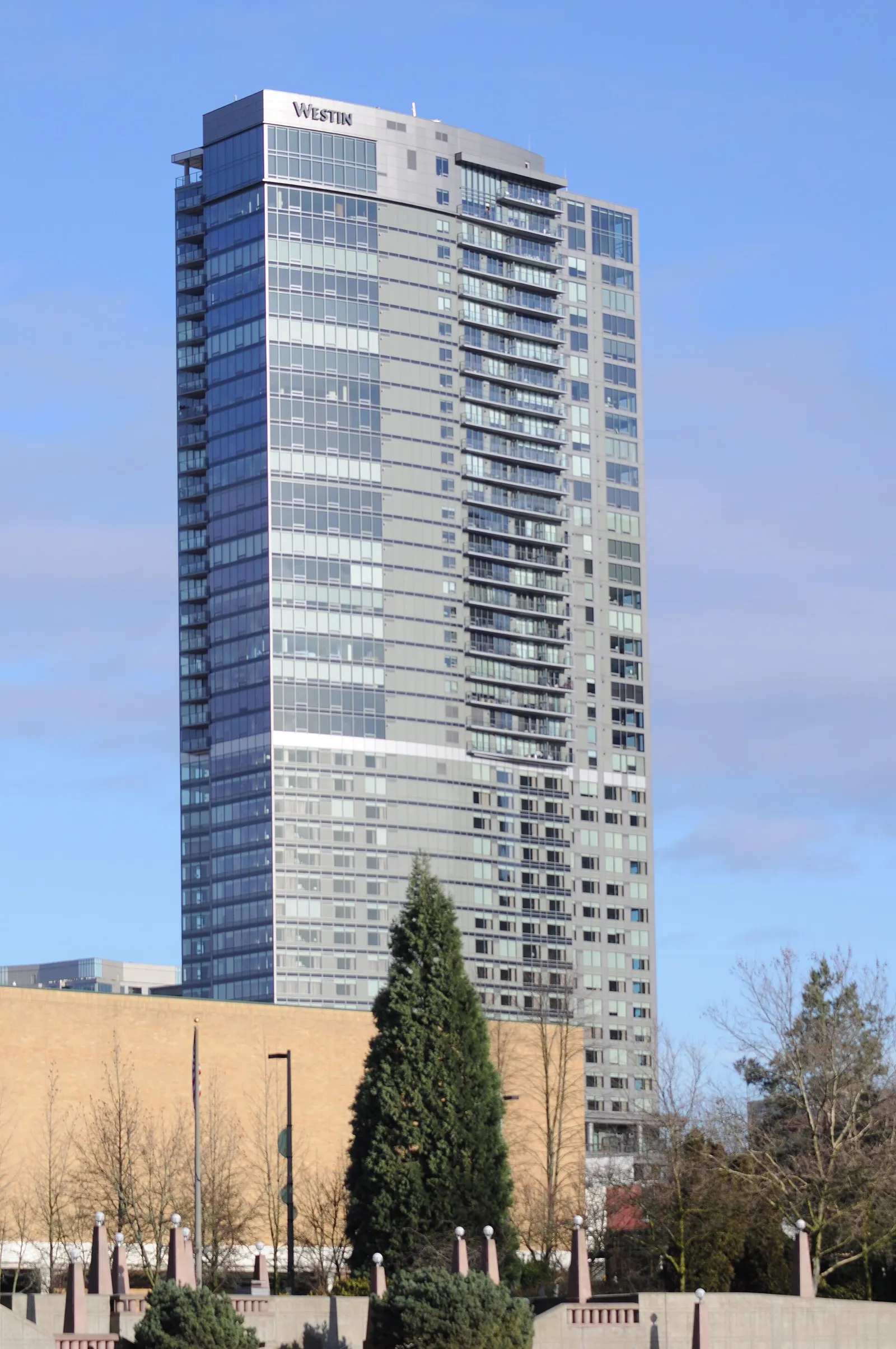 The Westin Bellevue tower seen from Downtown Park