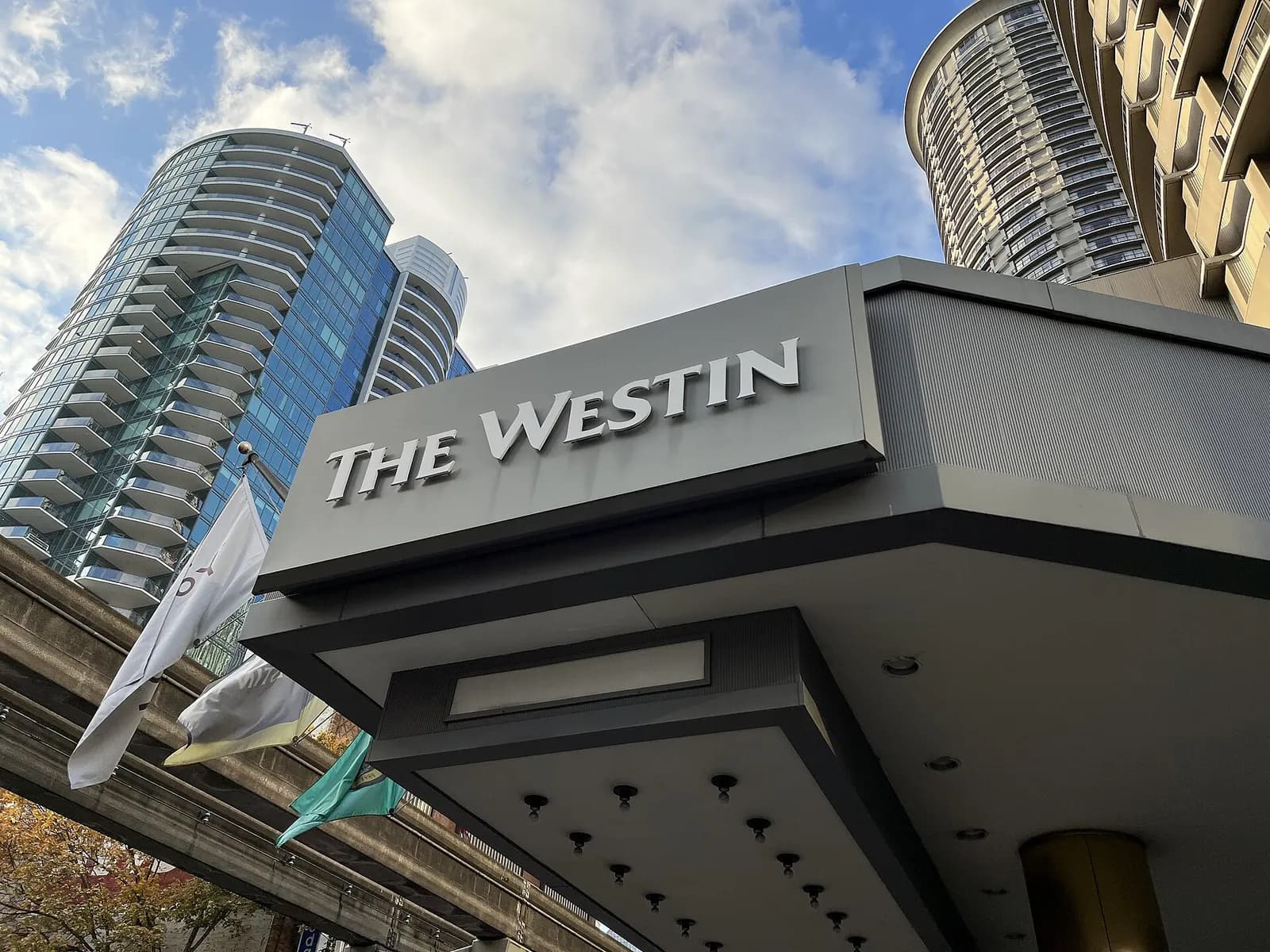 The Westin Seattle entrance canopy and round towers